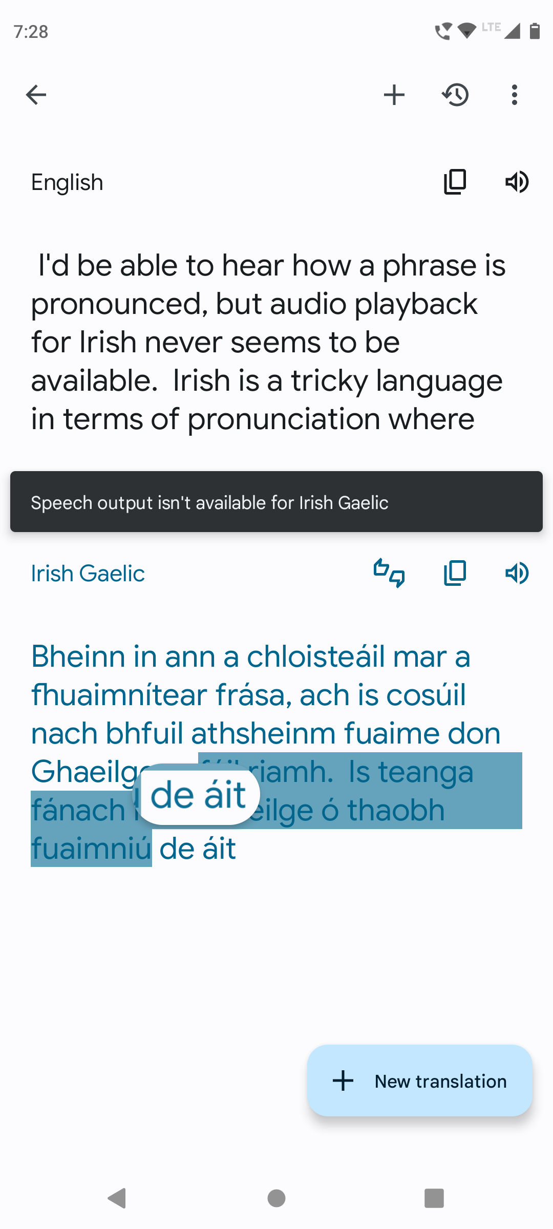 irish google translate